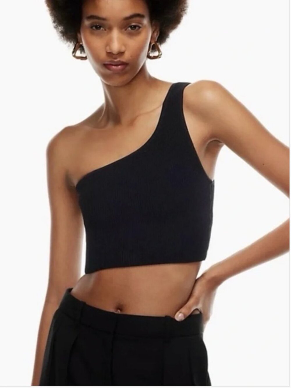 Aritzia Babaton Black Sculpt Knit One Shoulder Cropped Tank Top L Cleangirl, 90s